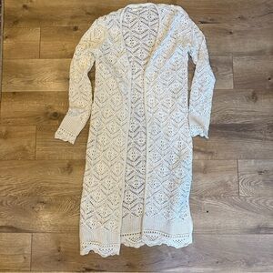 Freshman 1996 Women’s Open Front Crochet Duster Cardigan Size M Cream Boho